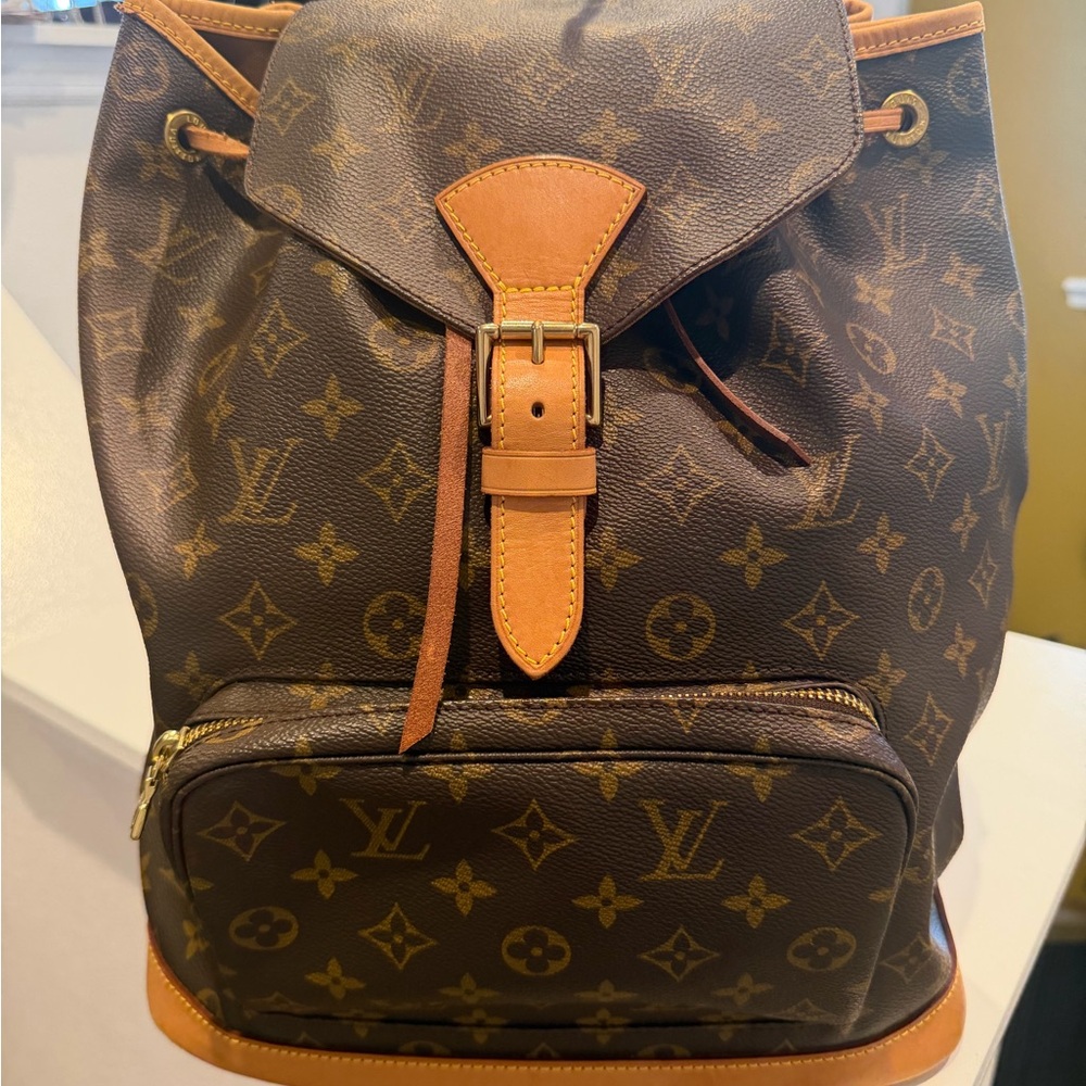 Louis Vuitton Monogram Canvas Backpack with Tan Leather Trim